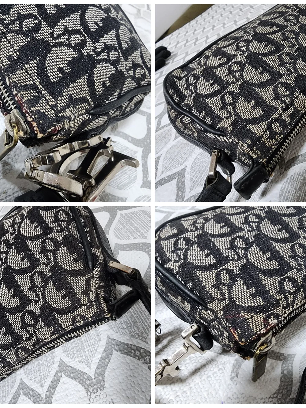 CHRISTIAN DIOR Monogram Shoulder Bag Pochette Black/Grey